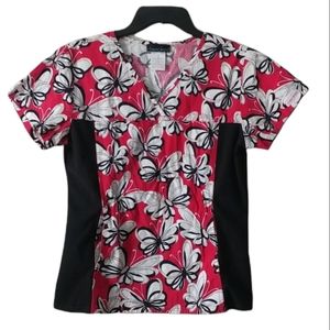 Ribbon butterflies stretchy pocket scrub Medical